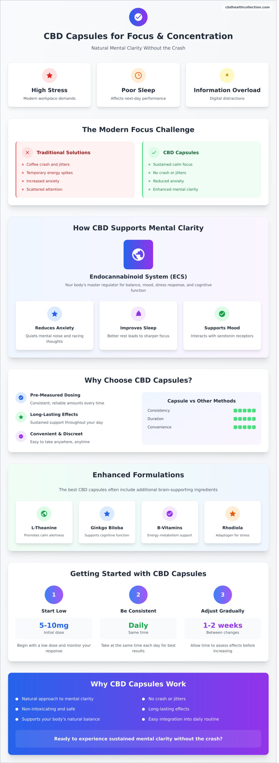 CBD Capsules for Focus and Concentration: A Complete Guide - Infographic
